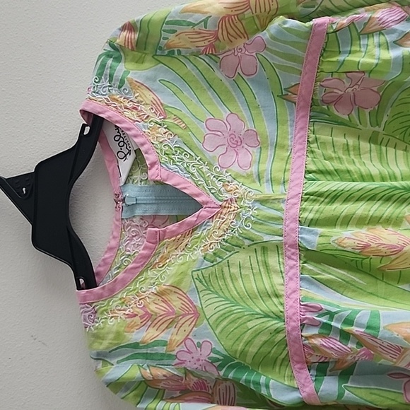 RARE Vintage Lilly Pulitzer Baby Girl Dress - Tropical Floral & Pink Trim Sz 6 M - Picture 2 of 13
